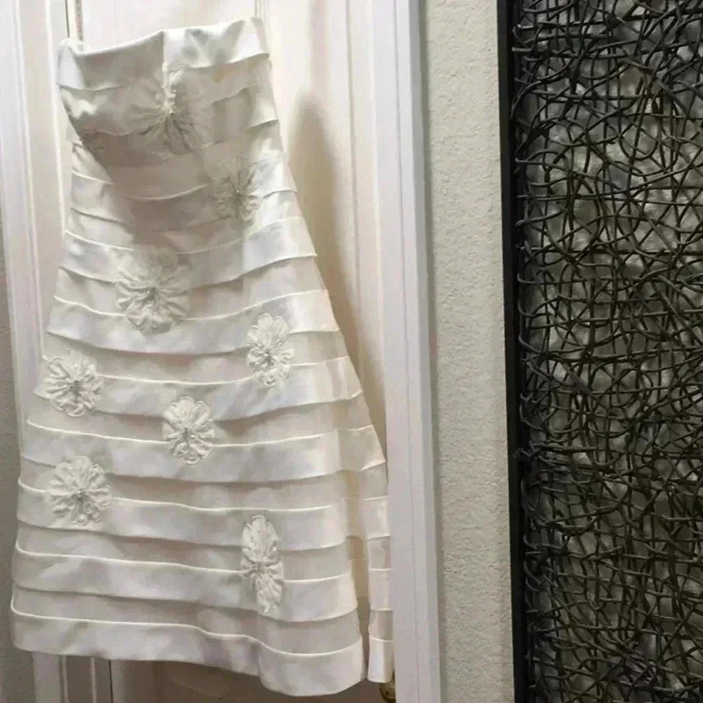 Strapless tea length Summer Wedding Dress from David’s Bridal